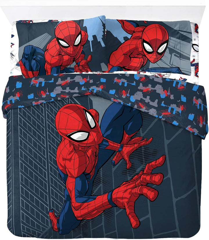 Jay Franco Marvel Spiderman City Streets Einzelbettgröße Kinderbettwäsche-Set Mit Bettbezug 135X200Cm + Kissenbezug 50X70Cm Aus 100% Baumwolle