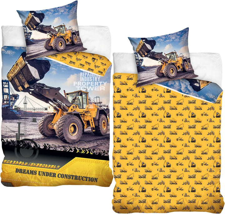 Bagger Bettwäsche Bettbezug 135X200 80X80 Baumwolle · Kinder-Bettwäsche Baustelle Für Mädchen Und Jungen · 2 Teilig · 1 Kissenbezug 80X80 + 1 Bettbezug 135X200 Cm Jungenbettwäsche
