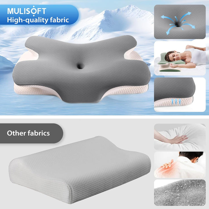 Pernă din spumă de memorie MULISOFT, Pernă confortabilă pentru cap, Pernă de susținere a gâtului, Pernă ergonomică pentru somn lateral (gri)