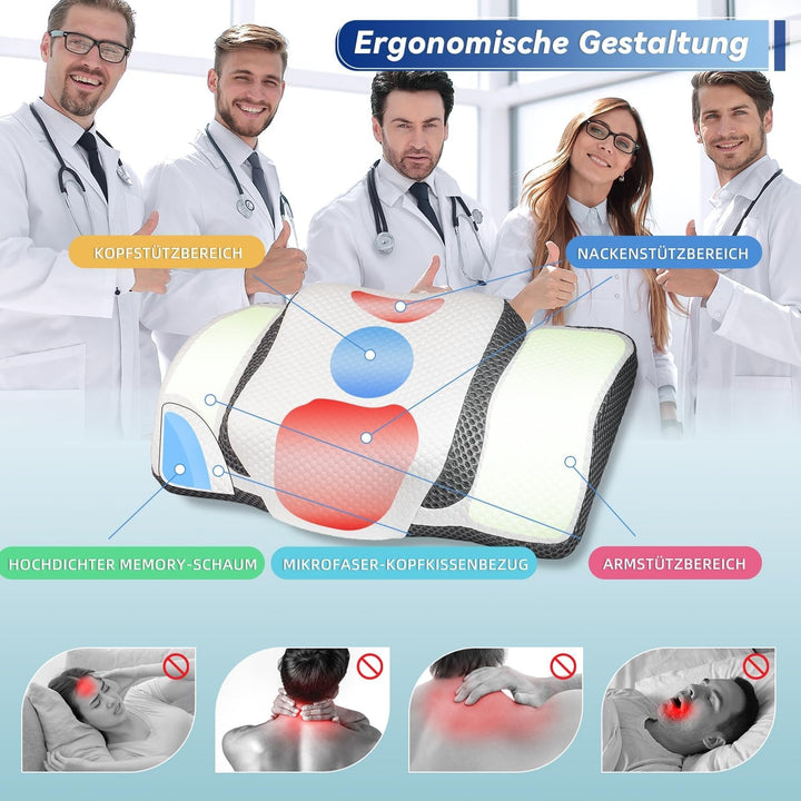 Pernă ortopedică, pernă ergonomică pentru gât, pernă pentru cap, pernă din spumă de memorie originală pentru părți laterale, sprijin pentru spate și stomac, pernă de sprijin pentru gât pentru bărbați, femei (67.3 X 38.2 X 13.8/3Cm)