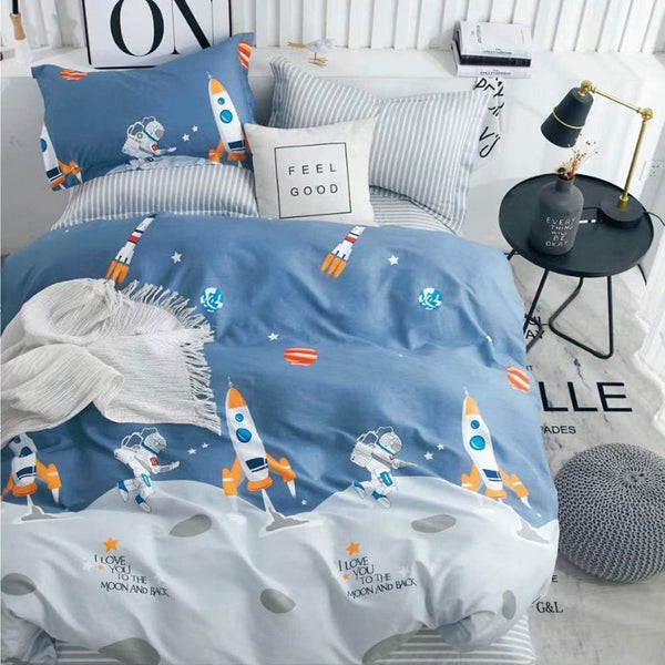 Kinderbettwäsche 135X200 Bettwäsche Für Kinder Jungen Mit Astronaut Und Rakete Muster 100% Baumwolle 80X80Cm Kissenbezug Mit Reißverschluss 2 Teilig Blau