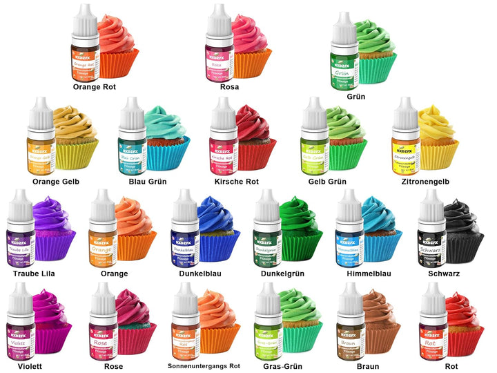 Lebensmittelfarbe – 20 Farben Hochkonzentriert Lebensmittelfarbe Flüssige Zum Tortendeko, Backen, Ostereierfarbe, Macaron, Fondant, Lebensmittel Farben Set Für Kochen, Airbrush, DIY Seifen - 6Ml