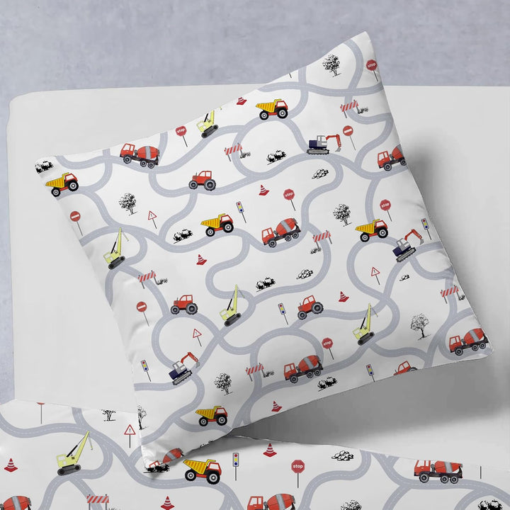 Autos Kinderbettwäsche 135X200 Jungen Traktor Mikrofaser Bettwäsche Mit Verkehrsschildern Und Straßen Für Jungen Teenager Bagger Bettwäsche 135X200Cm Mit Reißverschluss+1Kopfkissenbezug 80X80Cm