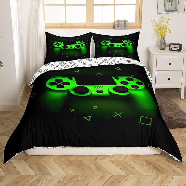 Gamer Bettwäsche Sets Für Jungen 155X220,Gaming Bettbezug Kinder Teens Männer Videospiel Zimmer Dekor Reversible Gaming Tröster Abdeckung Grün Retro Game Controller Bettbezug Weicher Luxus 2 Stücke