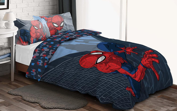 Jay Franco Marvel Spiderman City Streets Einzelbettgröße Kinderbettwäsche-Set Mit Bettbezug 135X200Cm + Kissenbezug 50X70Cm Aus 100% Baumwolle