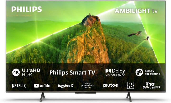 Philips Ambilight 43PUS8109 4K LED Smart TV - 43-Zoll Display Mit Pixel-Präziser Ultra HD, Titan OS Plattform Und Dolby Atmos, Funktioniert Mit Alexa Und Google Sprachassistent - Satiniertes Chrom