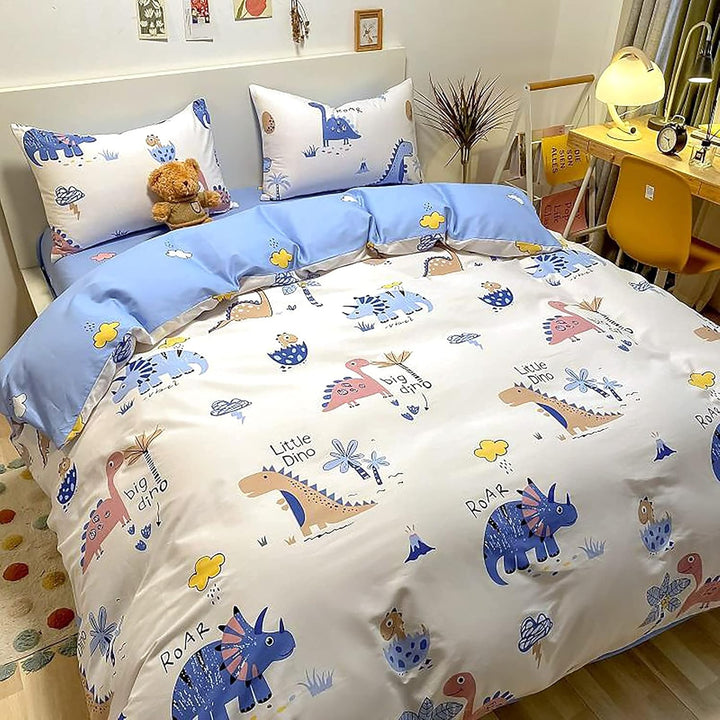 Bettwäsche 135X200 Für Jungen Und Mädchen Süß Dinosaurier Muster Kinderbettwäsche Mit Süß Muster Und Reißverschluss Baumwolle (A, 135X200Cm+80X80Cm 2Tlg)