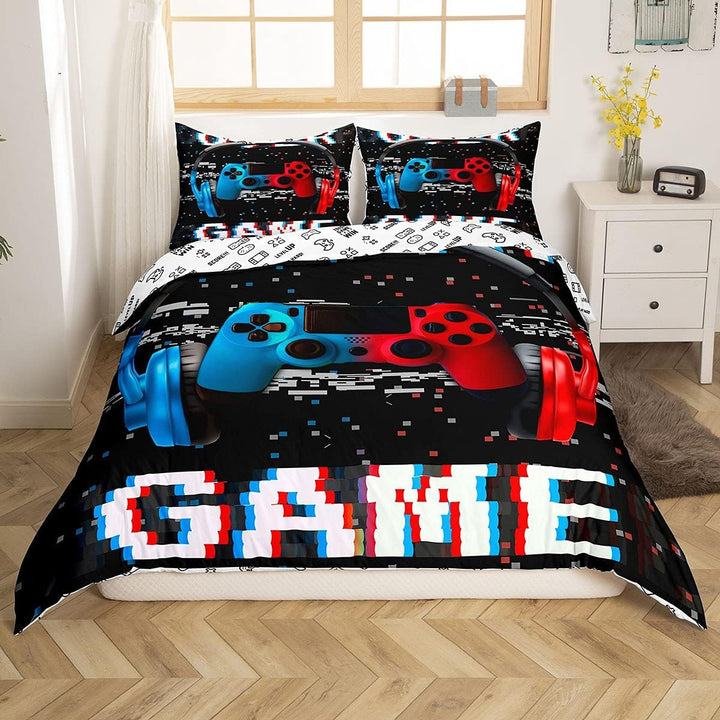 Gamer Bettwäsche Sets Für Jungen 155X220,Gaming Bettbezug Kinder Teens Männer Videospiel Zimmer Dekor Reversible Gaming Tröster Abdeckung Grün Retro Game Controller Bettbezug Weicher Luxus 2 Stücke