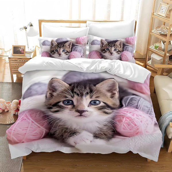 Kids Mädchen Cute Katze Kitty Katzenmotiv Bettwäsche Kinder Katzenbettwäsche Kinderbettwäsche Bed Duvet Cover Bedding Set 135×200Cm