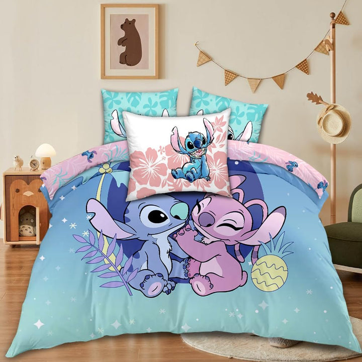 Kinderbettwäsche 135X200 Cm, Weiche Kinder Bettwäsche Set, Mit Kissenbezug 80×80 Cm, Stitch Kinderbettwäsche, 3D Anime Cartoon Drucken Kinderbettwäsche (Cartoon 2Set 009)