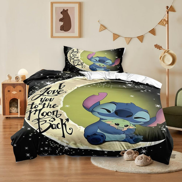 Kinderbettwäsche 135X200 Cm, Weiche Kinder Bettwäsche Set, Mit Kissenbezug 80×80 Cm, Stitch Kinderbettwäsche, 3D Anime Cartoon Drucken Kinderbettwäsche (Cartoon 2Set 009)