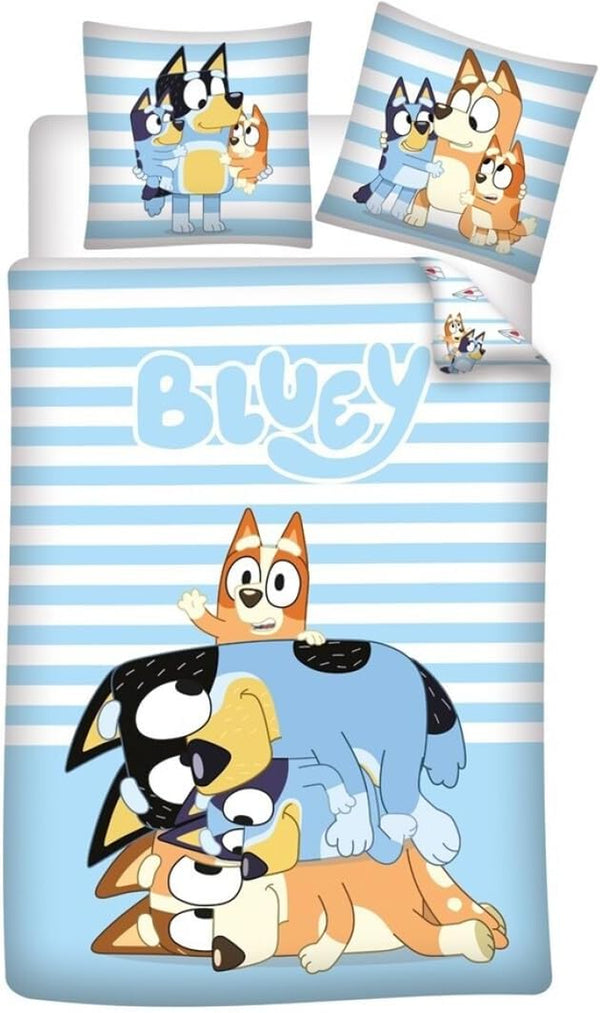 Kinderbettwäsche Bluey, 100 % Baumwolle, Bettbezug 135 X 200 Cm + Kissenbezug 48 X 74 Cm