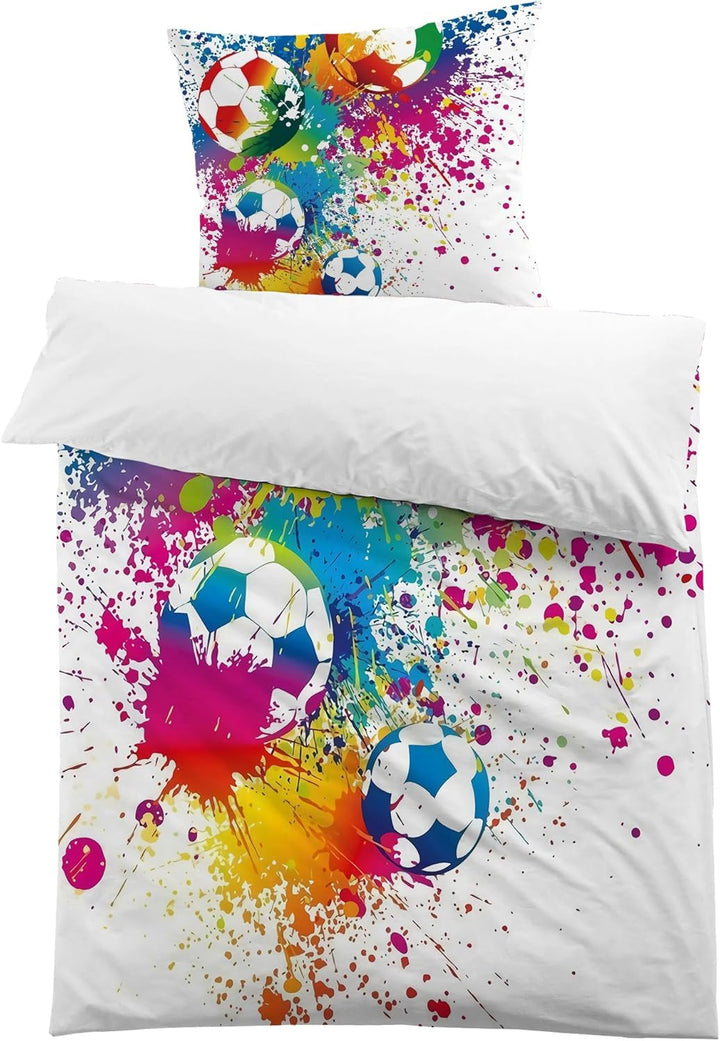 MUSOLEI Fussball Bettwäsche 135X200 Jungen Mikrofaser-Polyester 2-Teilige Kinderbettwäsche Fussball 3D Druck Für Jungen Fußball Bettbezug 135X200 Und 1 Kissenbezug 80X80Cm Kinder, Blau