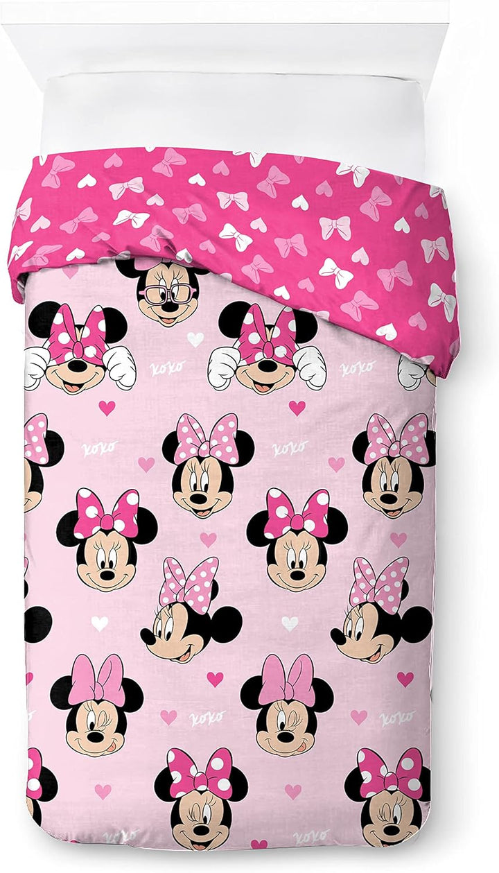 Jay Franco Disney Minnie Hearts & Love 100% Baumwolle Kinderbettwäsche-Set 135X200 Cm Einzelbettgröße - Bettbezug + Kissenbezug 50X70 Cm