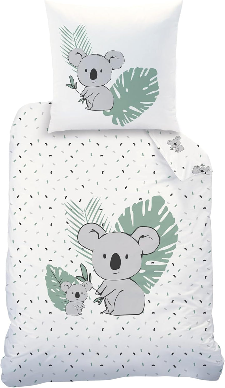 Koala Bettwäsche 135X200 Flanell, Biber, Kinderbettwäsche Mia & Max, Winterbettwäsche Für Mädchen Und Jungen, 1X Kissenbezug 80X80 + Bettbezug 135X200, 100% Baumwolle Safari (Koala)
