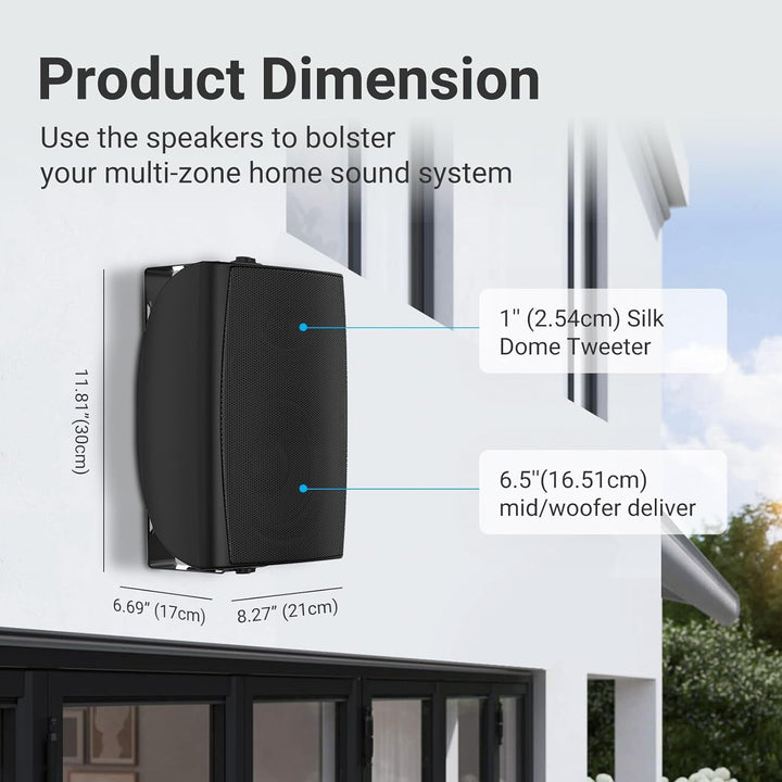 Herdio 6,5 Zoll Outdoor Lautsprecher Wasserdicht Passive 2-Wege 400W Wandlautsprecher Mit Kraftvollem Bass Für Patio Home Indoor Poolside Deck Backyard (Paar, Schwarz)