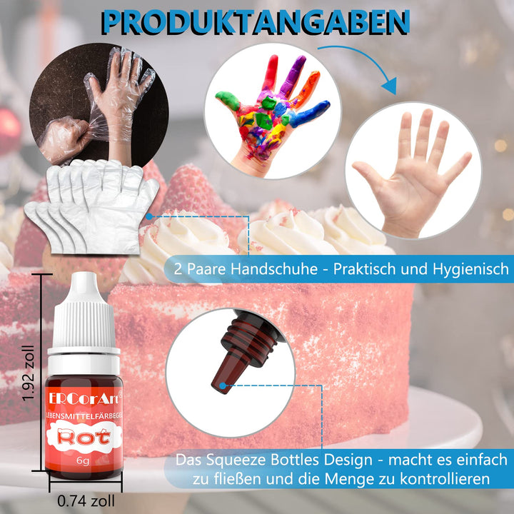 Lebensmittelfarbe Gel -12 Farben Flüssige Konzentrierte Lebensmittel Farben Set Für Kuchen Backen,Macaron, Fondant,Kekse - Food Coloring Für Kuchendekoration, DIY Seifen,Airbrush Einfärben - 6 Ml Je