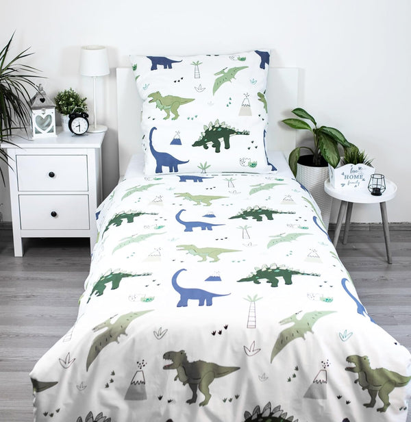 Theonoi Set 2 Teilig Kinder Bettwäsche Bettbezug Wendebettwäsche 135X200 80X80 Baumwolle Kinderbettwäsche Öko-Tex Deutsche Standardgröße (Dino Dinosaurier)