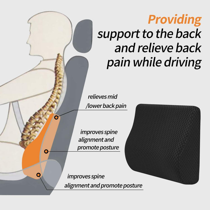 Livtribe pernă lombară auto, pernă de suport lombar din spumă de memorie, pernă ergonomică pentru spătar pentru scaune auto, scaun de birou, scaun cu rotile (negru)