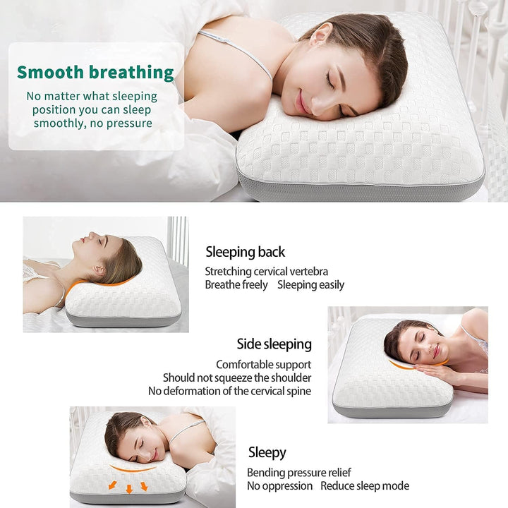 Fityou Pernă din spumă de memorie, pernă de sprijin pentru gât, pernă ergonomică de dormit, pernă de răcire, design cu două fețe, capac de pernă lavabil (67.5X40X13Cm)