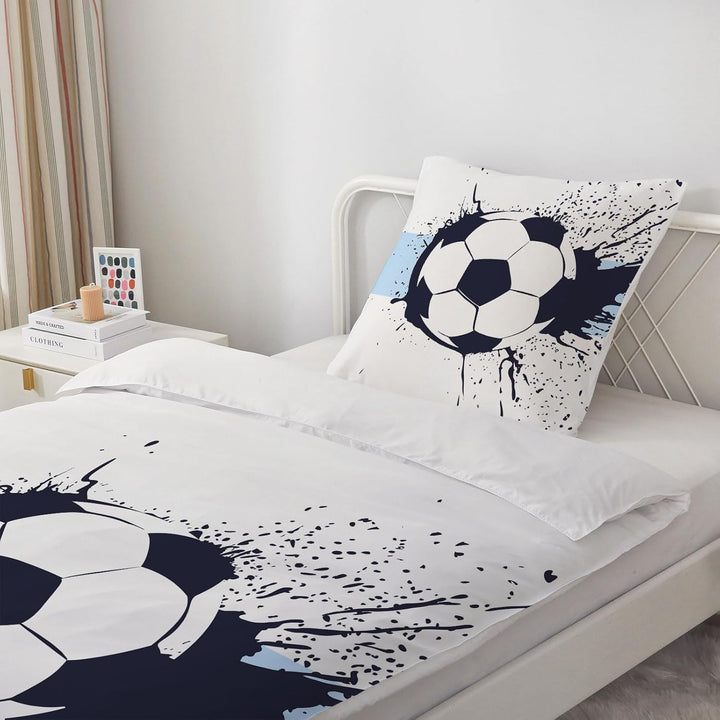 MUSOLEI Fussball Bettwäsche 135X200 Jungen Mikrofaser-Polyester 2-Teilige Kinderbettwäsche Fussball 3D Druck Für Jungen Fußball Bettbezug 135X200 Und 1 Kissenbezug 80X80Cm Kinder, Blau