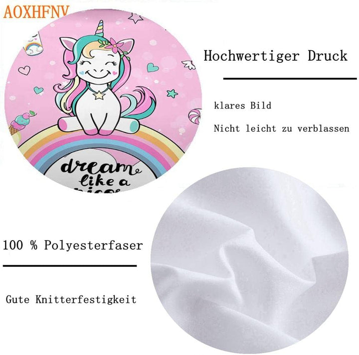 Rosa Einhorn Bettbezug,Schöner Regenbogen Weiße Wolke Einhorn Mädchen Kinder Bettwäsche 135×200Cm,Einhorn-Motiv Bettwäsche Mit 2 Kissenbezügen(135×200Cm,Rosa 1)