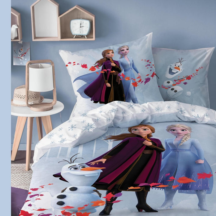 Bettwäsche 135X200 Flanell, Biber Mädchen, Eiskönigin Anna ELSA & Olaf, Kuschelig Weich Für Winter, 1X Kissenbezug 80X80 + Bettbezug 135X200, 100% Baumwolle, Frozen