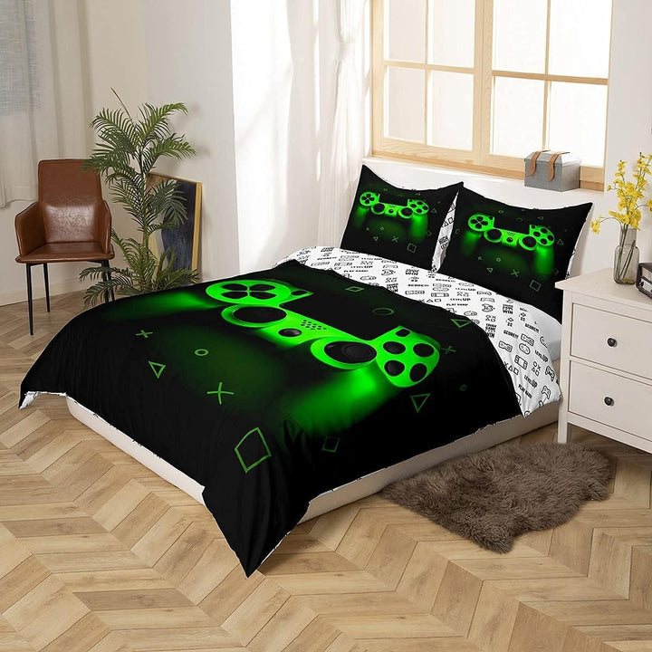 Gamer Bettwäsche Sets Für Jungen 155X220,Gaming Bettbezug Kinder Teens Männer Videospiel Zimmer Dekor Reversible Gaming Tröster Abdeckung Grün Retro Game Controller Bettbezug Weicher Luxus 2 Stücke
