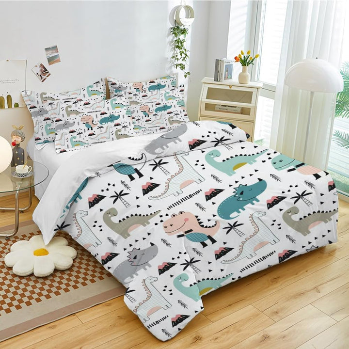 Kinder Bettwäsche Dinosaurier 135X200 Cm, Cartoon Tiere Dino Bettbezug, Niedlicher Dinosaurier Bettwäsche-Set Für Jungen Teens Mit Kissenbezug (A-3, 135 X 200 Cm)