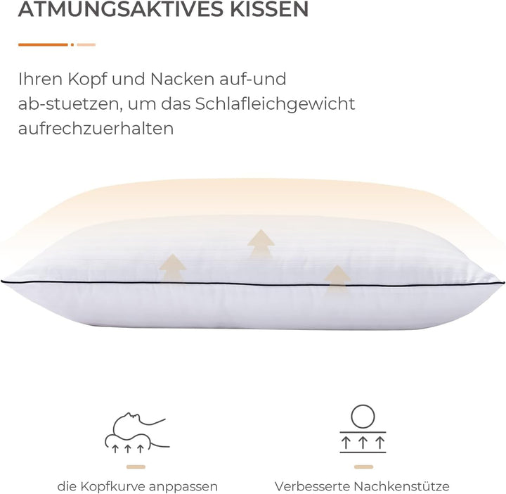 Pernă Sweetnight 80X80 Set de 2, pernă din microfibră 1300G, pernă moale și de susținere a gâtului pentru toate pozițiile de dormit, capac respirabil 100% bumbac, certificat Oeko-Tex
