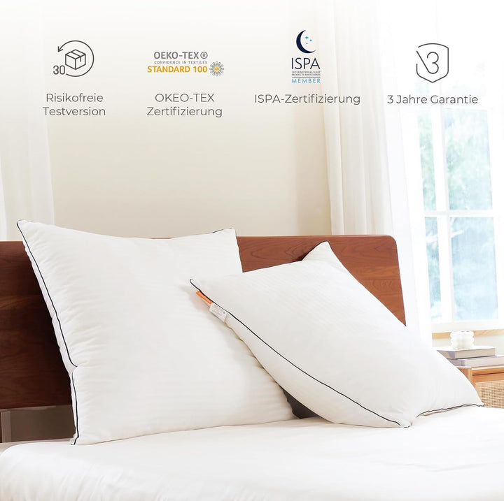 Pernă Sweetnight 80X80 Set de 2, pernă din microfibră 1300G, pernă moale și de susținere a gâtului pentru toate pozițiile de dormit, capac respirabil 100% bumbac, certificat Oeko-Tex