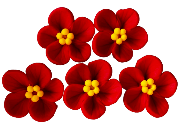Set mit 5 essbaren Zuckerpastendekorationen, Rote Blumen