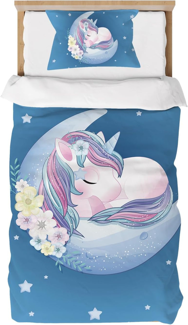Kinderbettwäsche 135X200 Für Mädchen, Einhorn Bettwäsche Weich Mikrofaser, Kinder Bettbezug Mit Reißverschluss - Atmungsaktiv Jugendbettwäsche Mit 80X80 Kissenbezüge