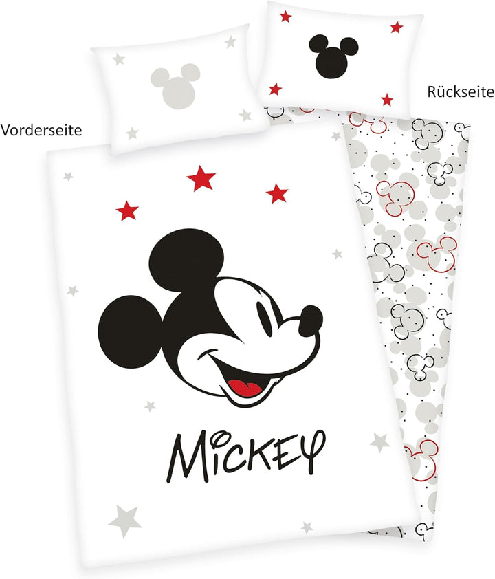 Herding Bettwäsche Mickey Mouse Disney, Kopfkissenbezug 40 X 60 Cm Mit Wende-Motiv, Bettbezug 100 X 135 Cm, Mit Reißverschluss, 100% Baumwolle