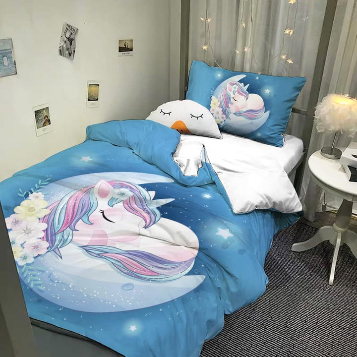 Kinderbettwäsche 135X200 Für Mädchen, Einhorn Bettwäsche Weich Mikrofaser, Kinder Bettbezug Mit Reißverschluss - Atmungsaktiv Jugendbettwäsche Mit 80X80 Kissenbezüge
