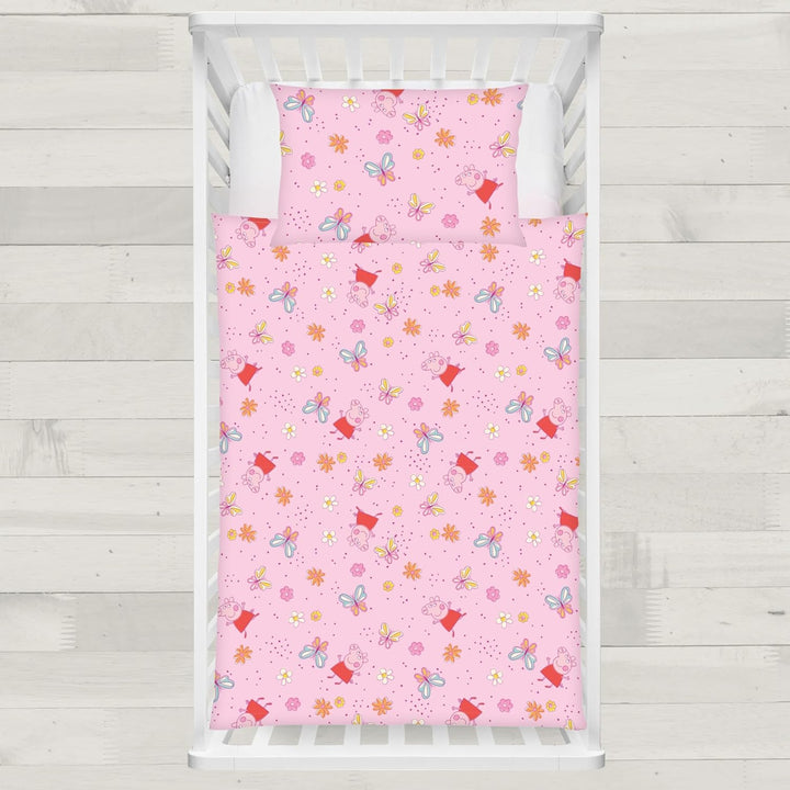 Peppa Wutz Kinder-Bettwäsche-Set | 100X135 Cm Deckenbezug + 40X60 Cm Kissenbezug | Atmungsaktive Baumwolle | Mit Reißverschluss | Peppa Pig Schmetterling in Rosa | Geschenkidee Mädchen