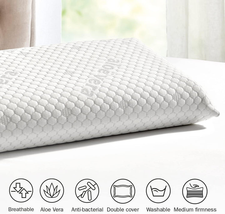 Pikolin Home - Pernă viscoelastică cu tratament cu Aloe Vera și fermitate medie, cu fire argintii și husă dublă, care oferă relaxare și confort.